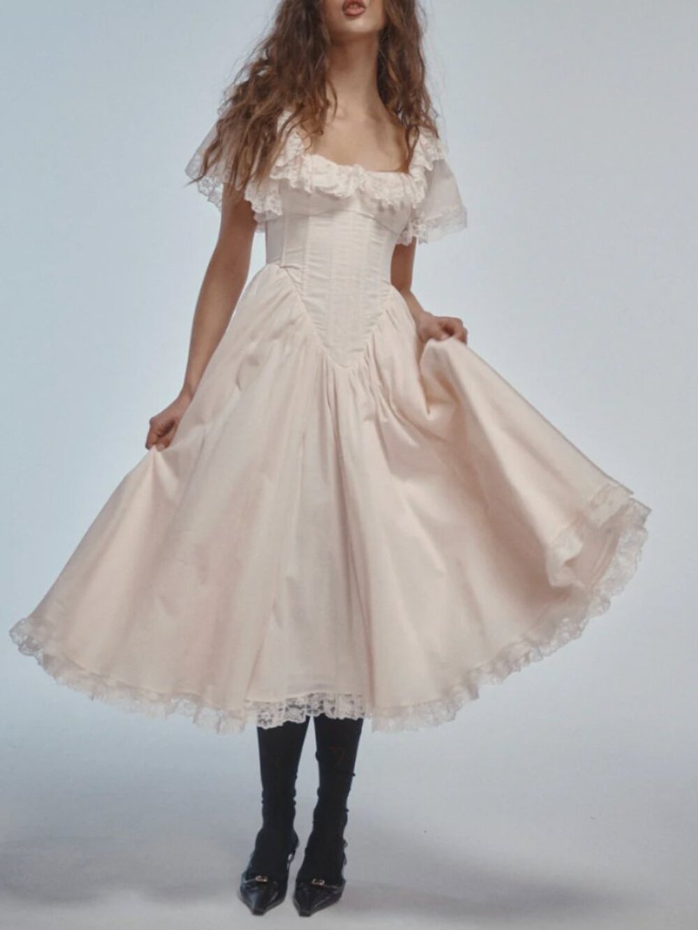 BEST Selkie The Lickety Split Cupid Midi Dress Large Pale Pink - Picture 3 of 10
